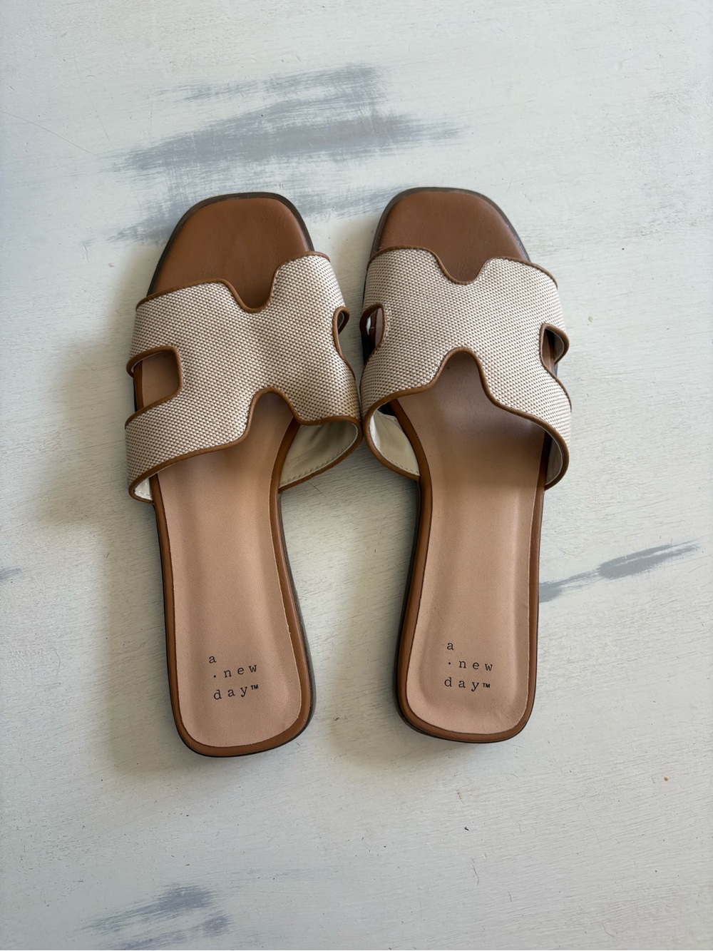 a new day Beige and Brown Woven Slide Sandals